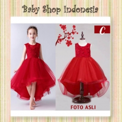 PD652 Gaun Pesta Anak Merah Dress Pesta Anak Import Mengembang Burgundy Red  large
